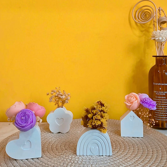 Minimalist Kalp Detaylı Dekoratif Taş Obje & Vazo Seti